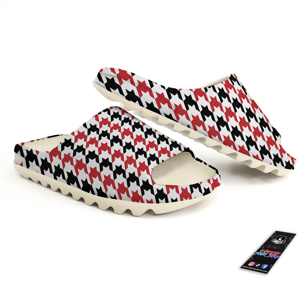 Houndstooth Black And Red Print Pattern Sandals-grizzshop