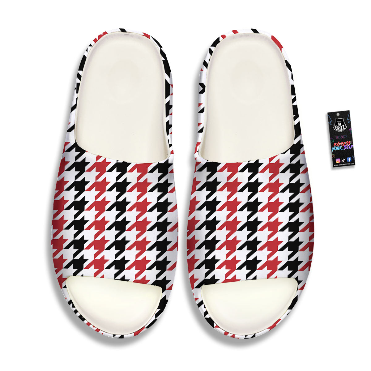 Houndstooth Black And Red Print Pattern Sandals-grizzshop