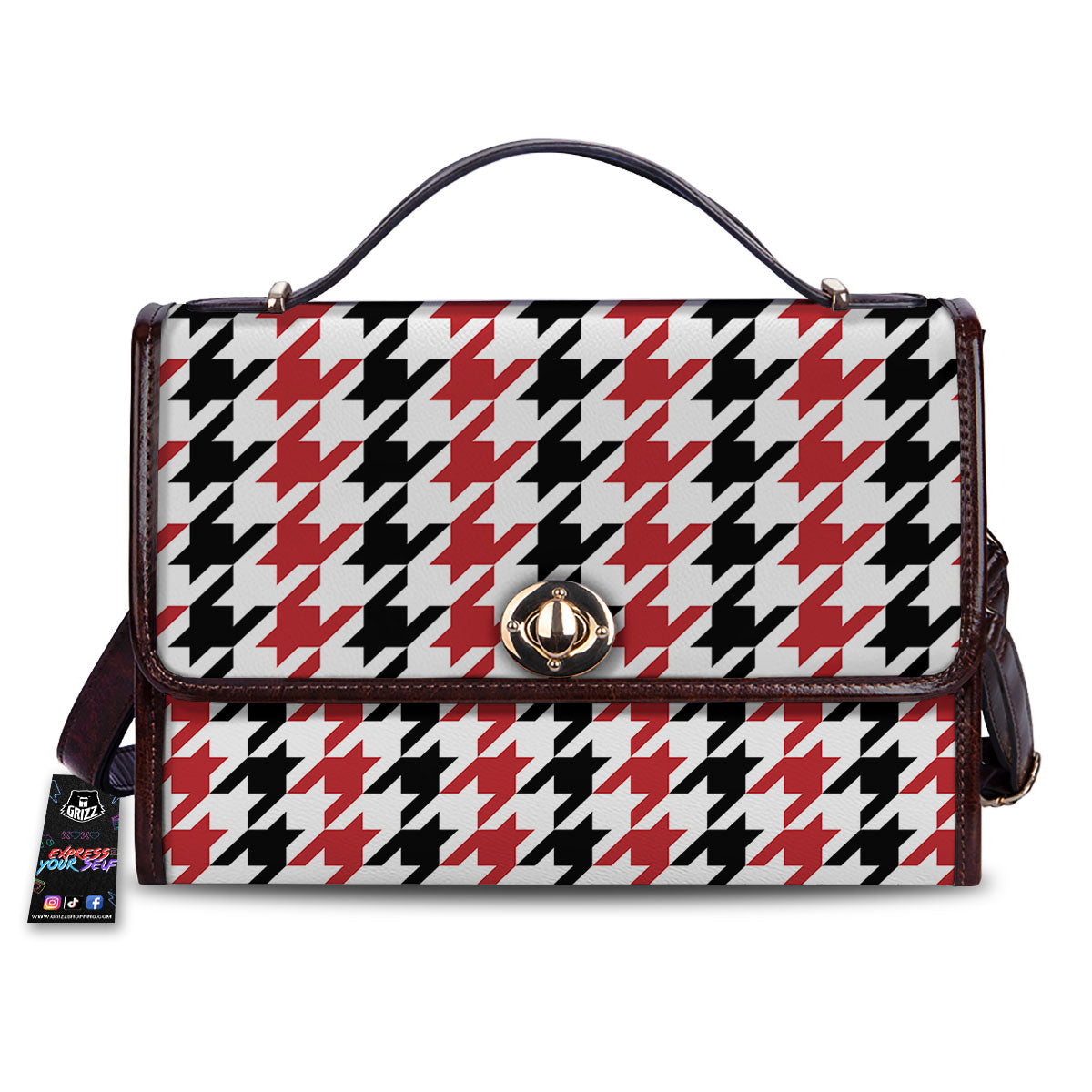 Houndstooth Black And Red Print Pattern Women's Satchel Bag