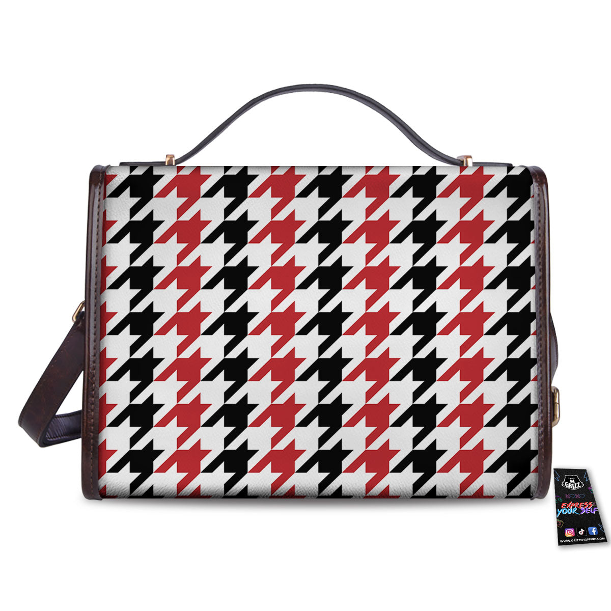 Houndstooth Black And Red Print Pattern Women's Satchel Bag