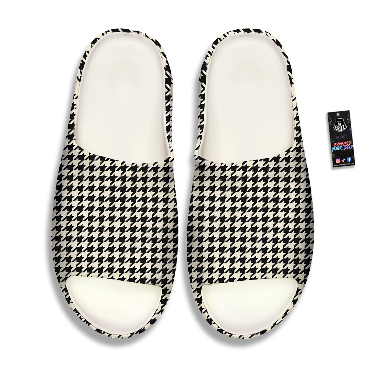 Houndstooth Black And Tan Print Pattern Sandals-grizzshop