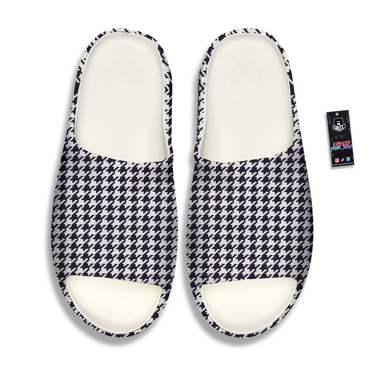 Houndstooth Black Pixel Print Pattern Sandals-grizzshop