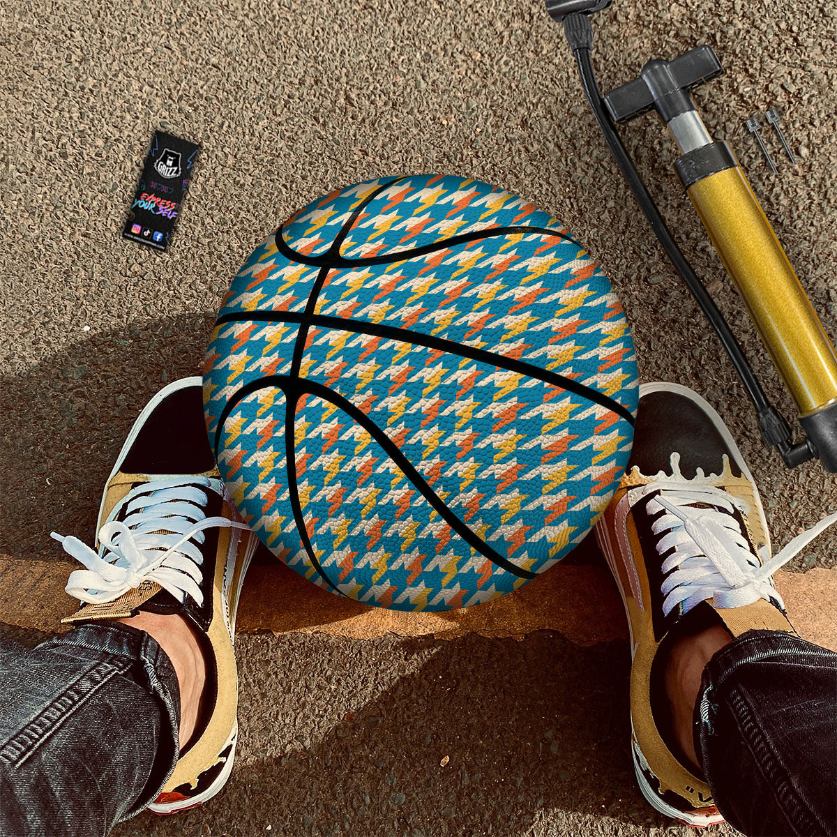 Houndstooth Blue And Orange Print Basketball