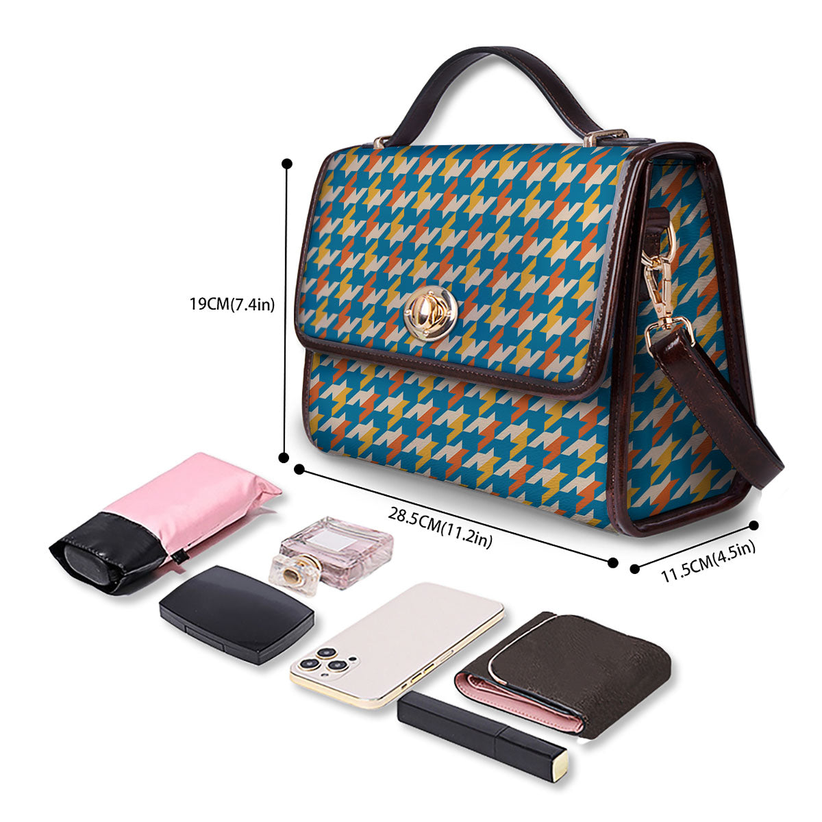 Houndstooth Blue And Orange Print Women's Satchel Bag