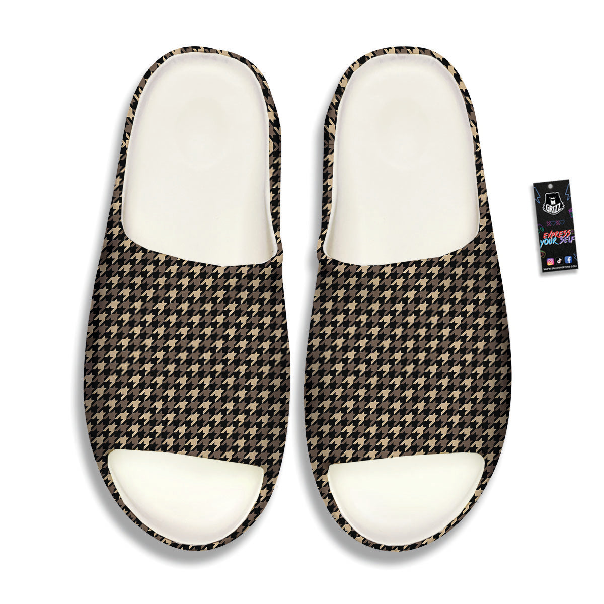 Houndstooth Brown Print Pattern Sandals-grizzshop