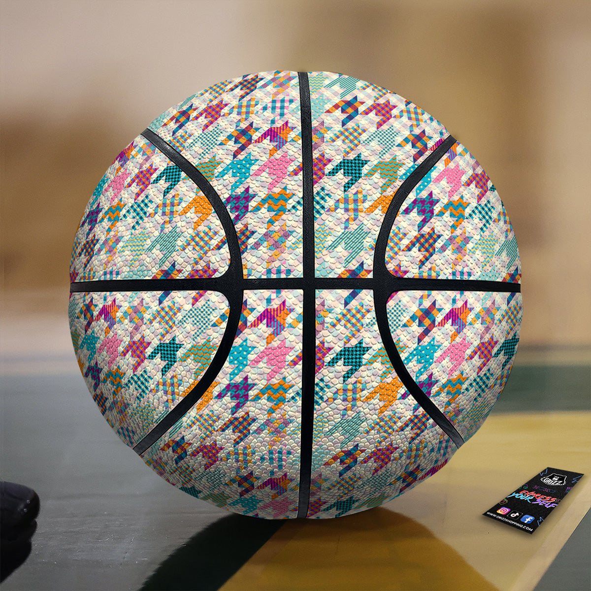 Houndstooth Colorful Plaid Print Pattern Basketball