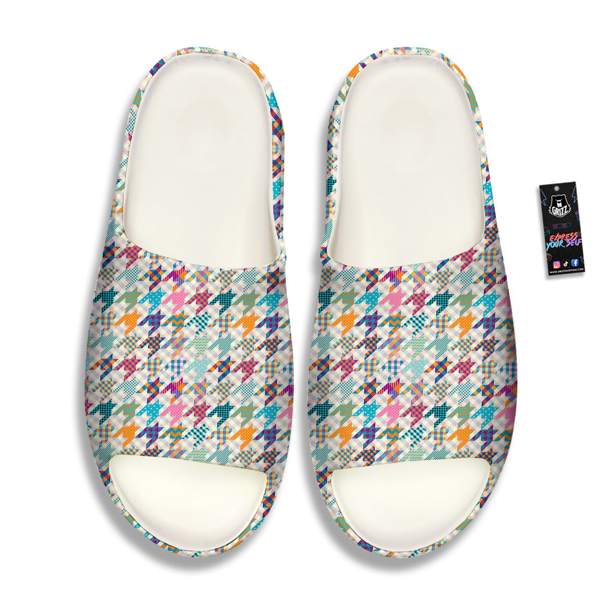 Houndstooth Colorful Plaid Print Pattern Sandals-grizzshop