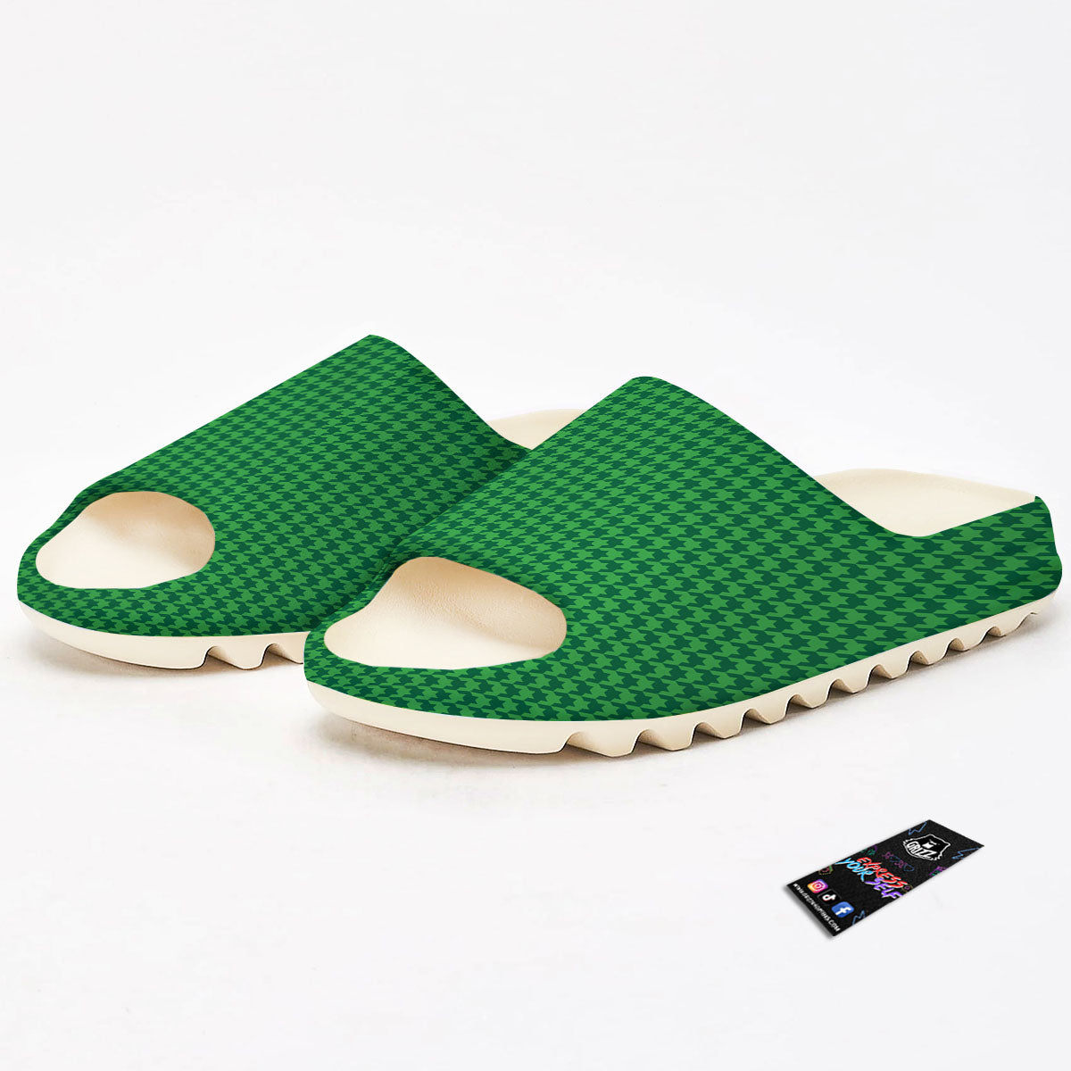 Houndstooth Green Print Pattern Sandals-grizzshop