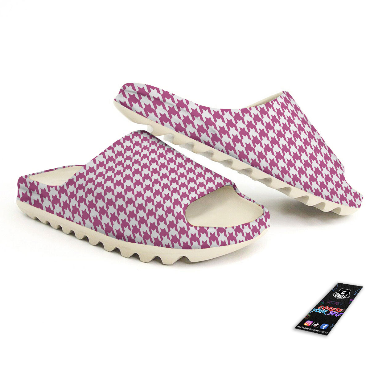 Houndstooth Pink Print Pattern Sandals-grizzshop