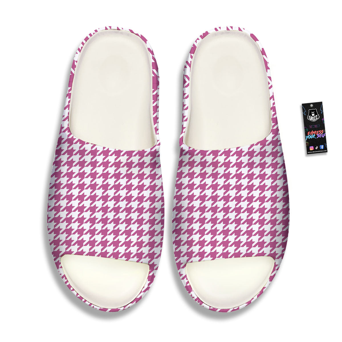 Houndstooth Pink Print Pattern Sandals-grizzshop