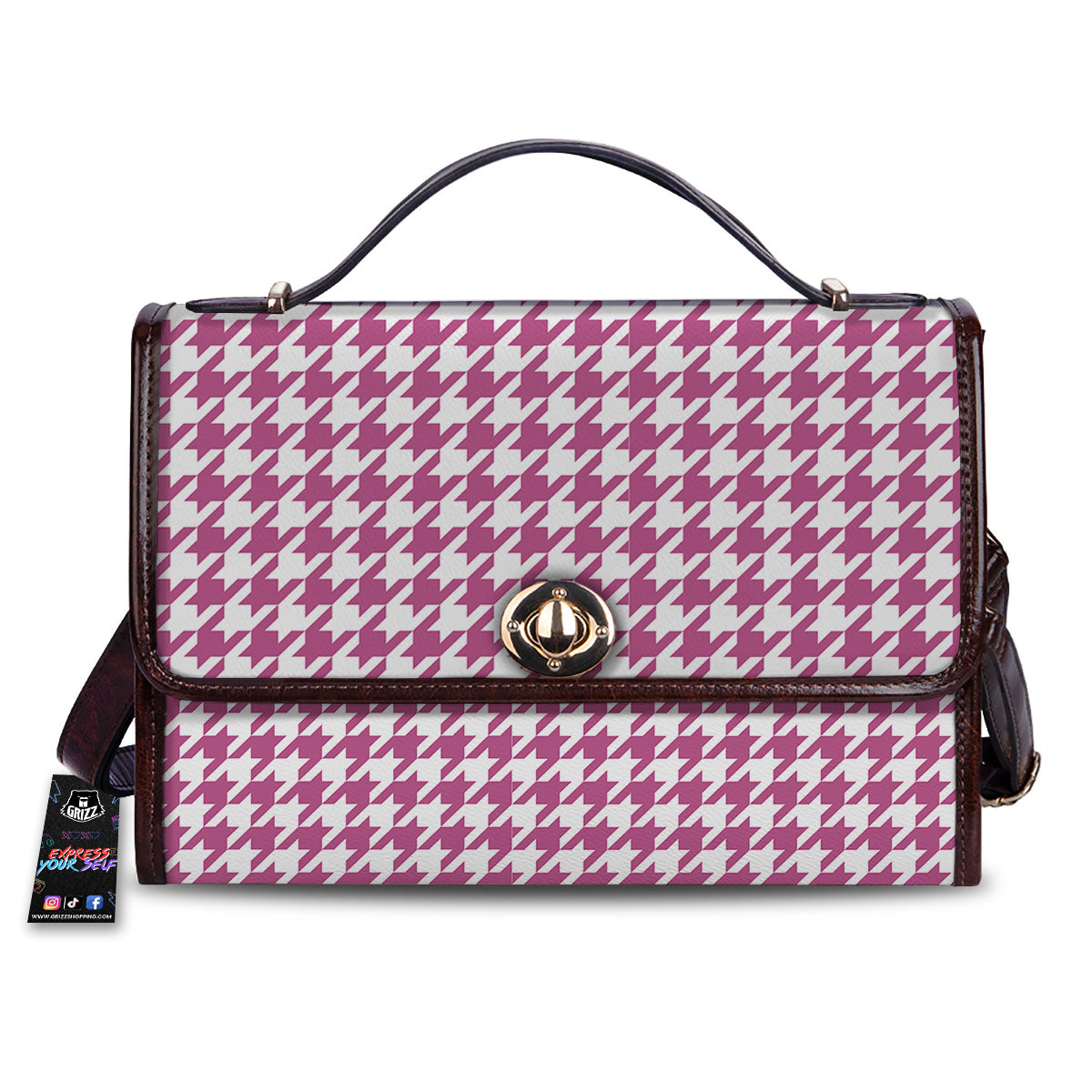 Houndstooth Pink Print Pattern Women's Satchel Bag