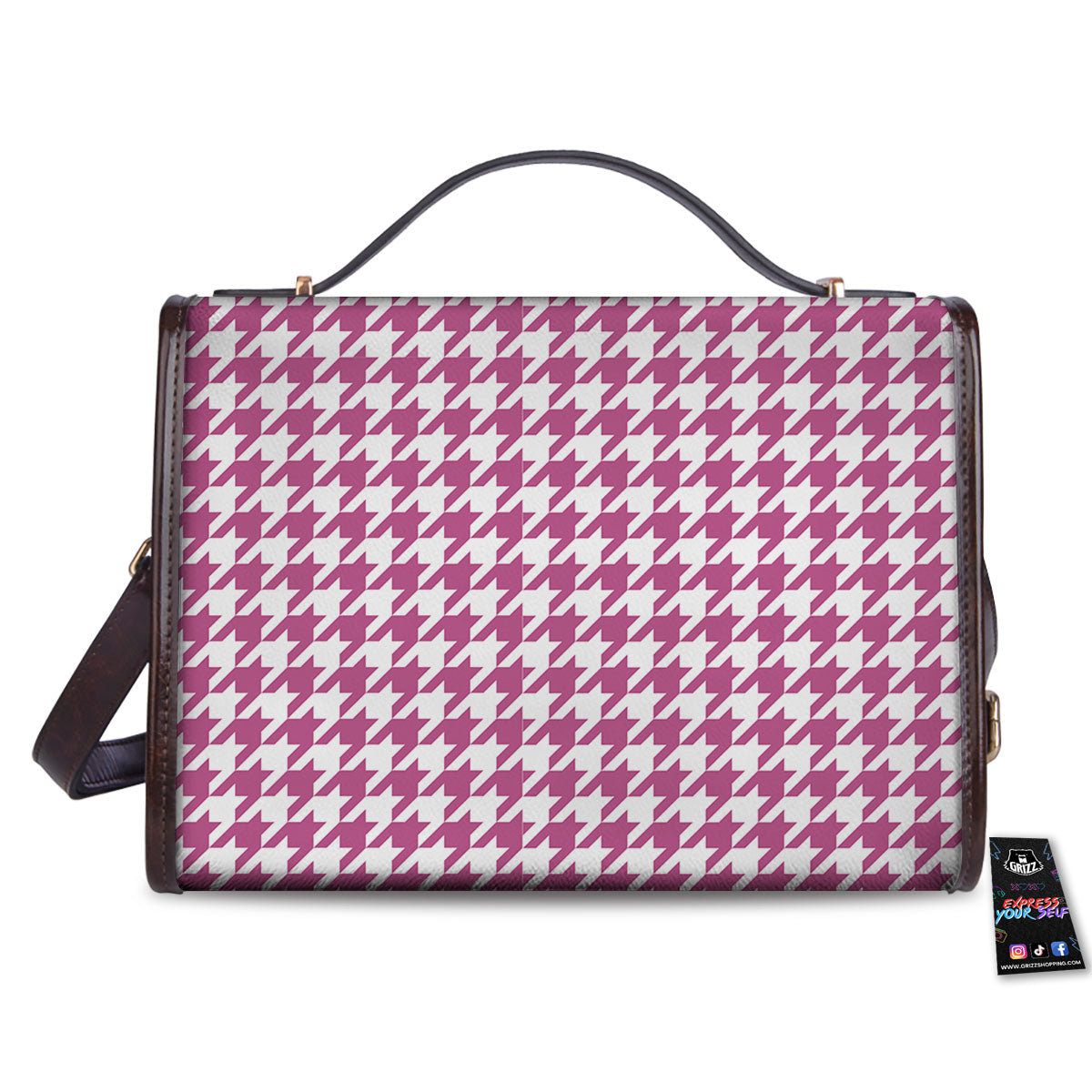 Houndstooth Pink Print Pattern Women's Satchel Bag