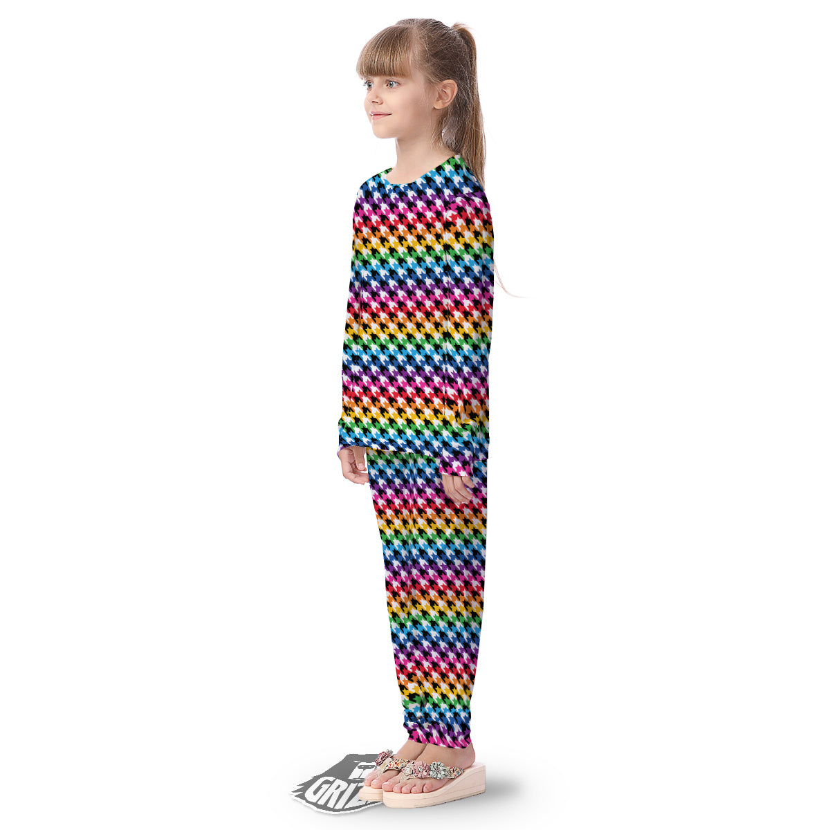 Houndstooth Rainbow Pride Print Pattern Kid's Pajamas-grizzshop