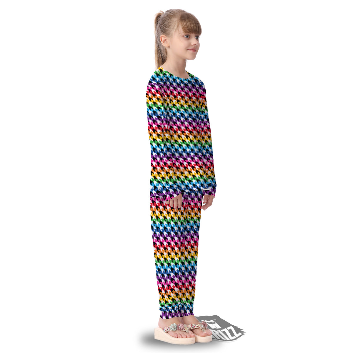 Houndstooth Rainbow Pride Print Pattern Kid's Pajamas-grizzshop