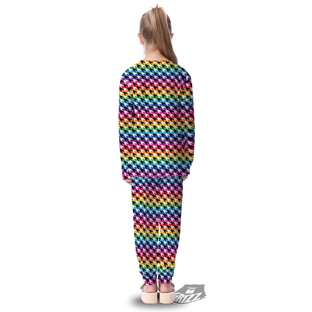 Houndstooth Rainbow Pride Print Pattern Kid's Pajamas-grizzshop