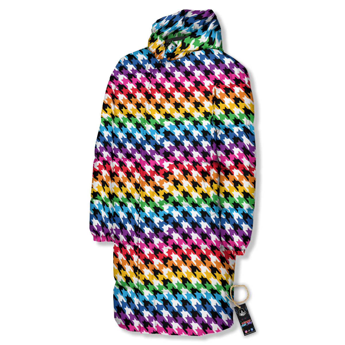 Houndstooth Rainbow Pride Print Pattern Long Down Jacket-grizzshop