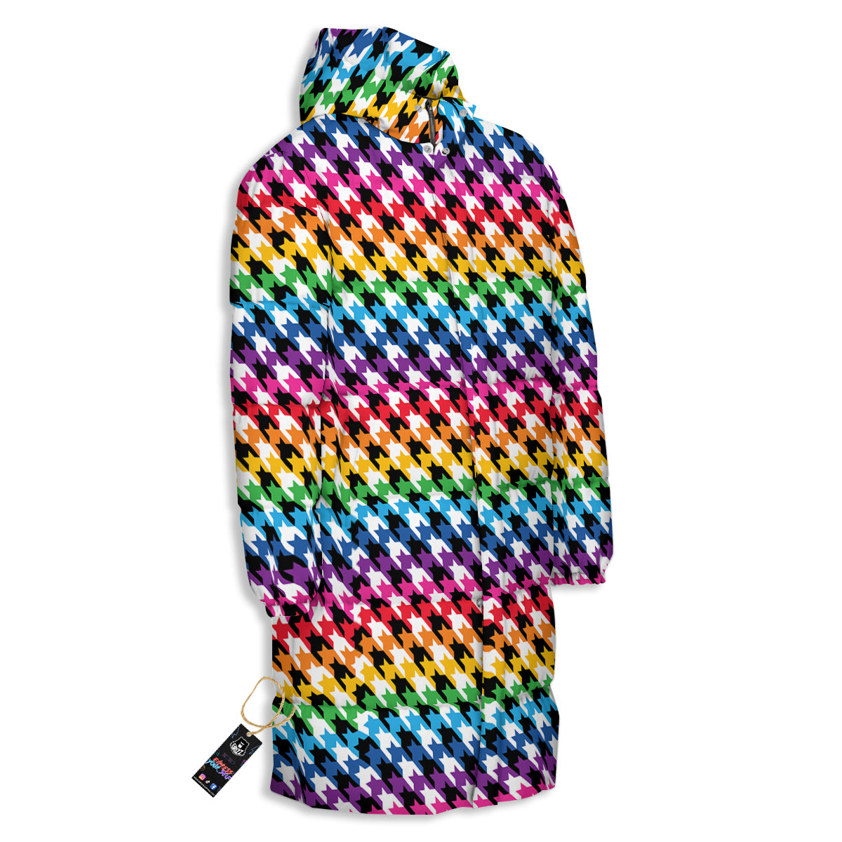 Houndstooth Rainbow Pride Print Pattern Long Down Jacket-grizzshop