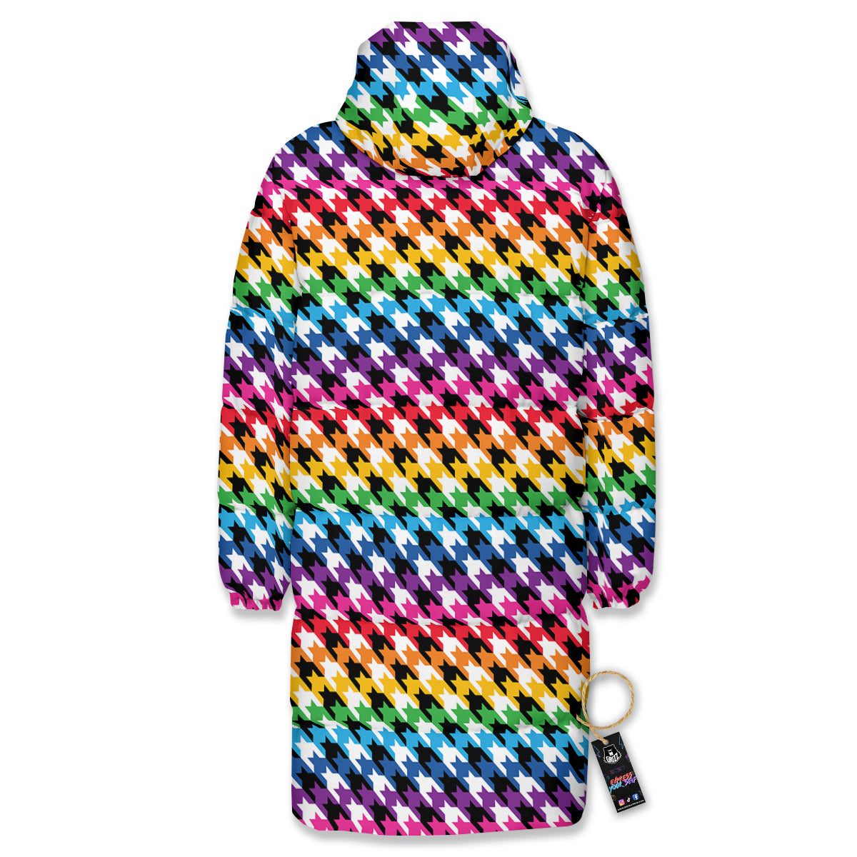 Houndstooth Rainbow Pride Print Pattern Long Down Jacket-grizzshop