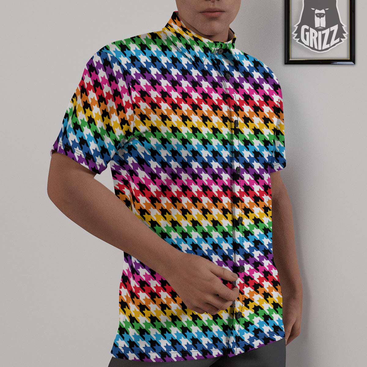 Houndstooth Rainbow Pride Print Pattern Untucked Shirts-grizzshop