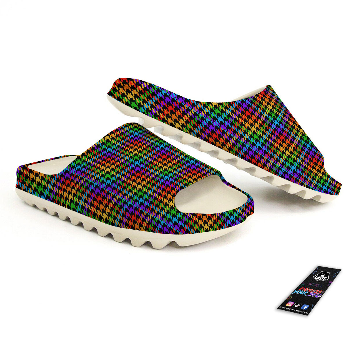 Houndstooth Rainbow Print Pattern Sandals-grizzshop
