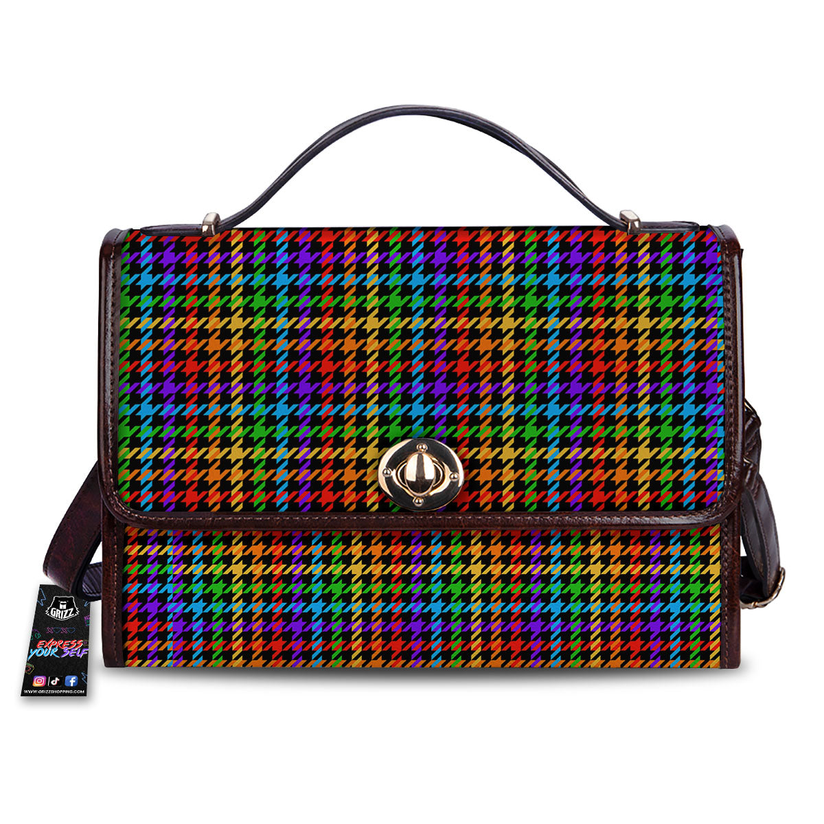 Houndstooth Rainbow Print Pattern Women's Satchel Bag