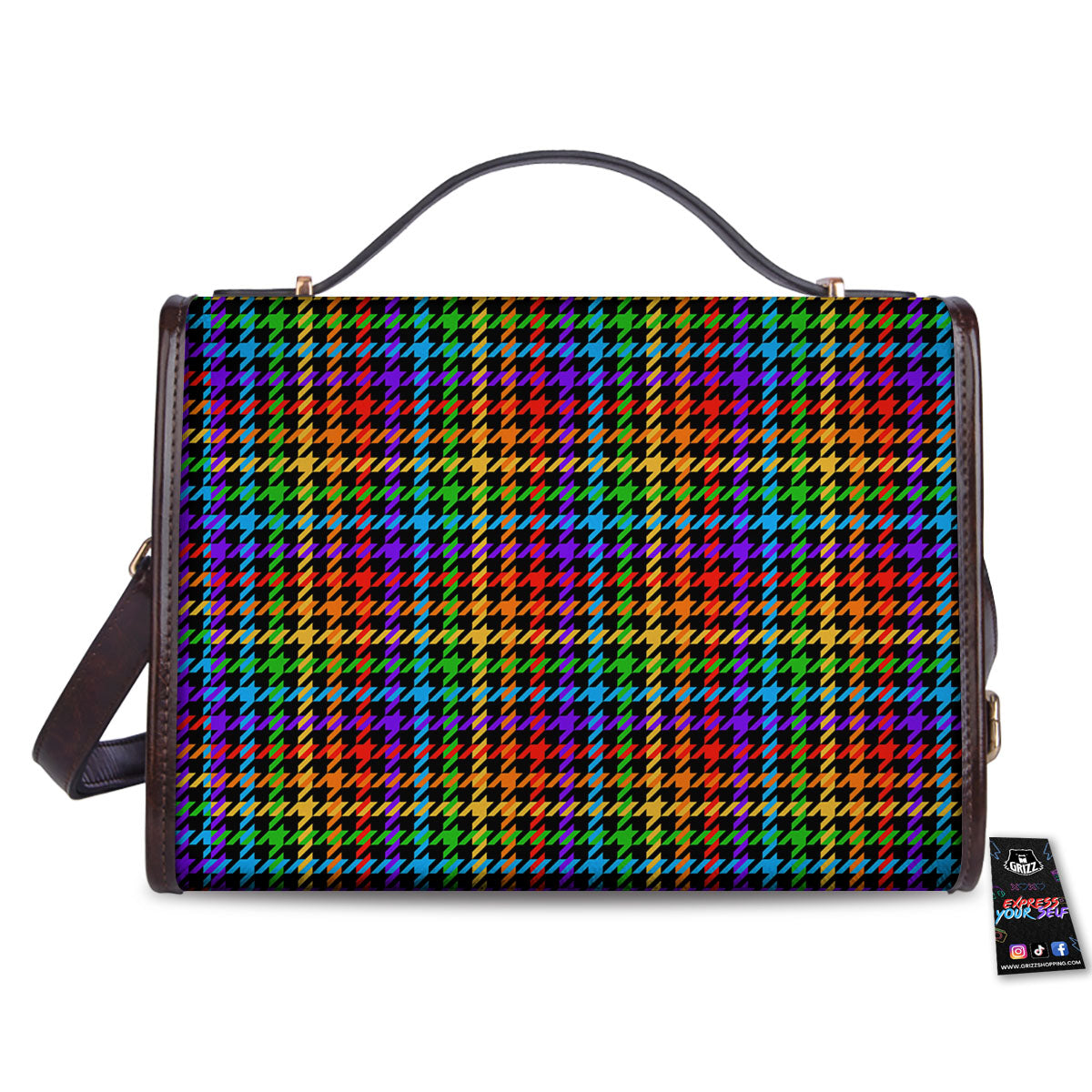 Houndstooth Rainbow Print Pattern Women's Satchel Bag