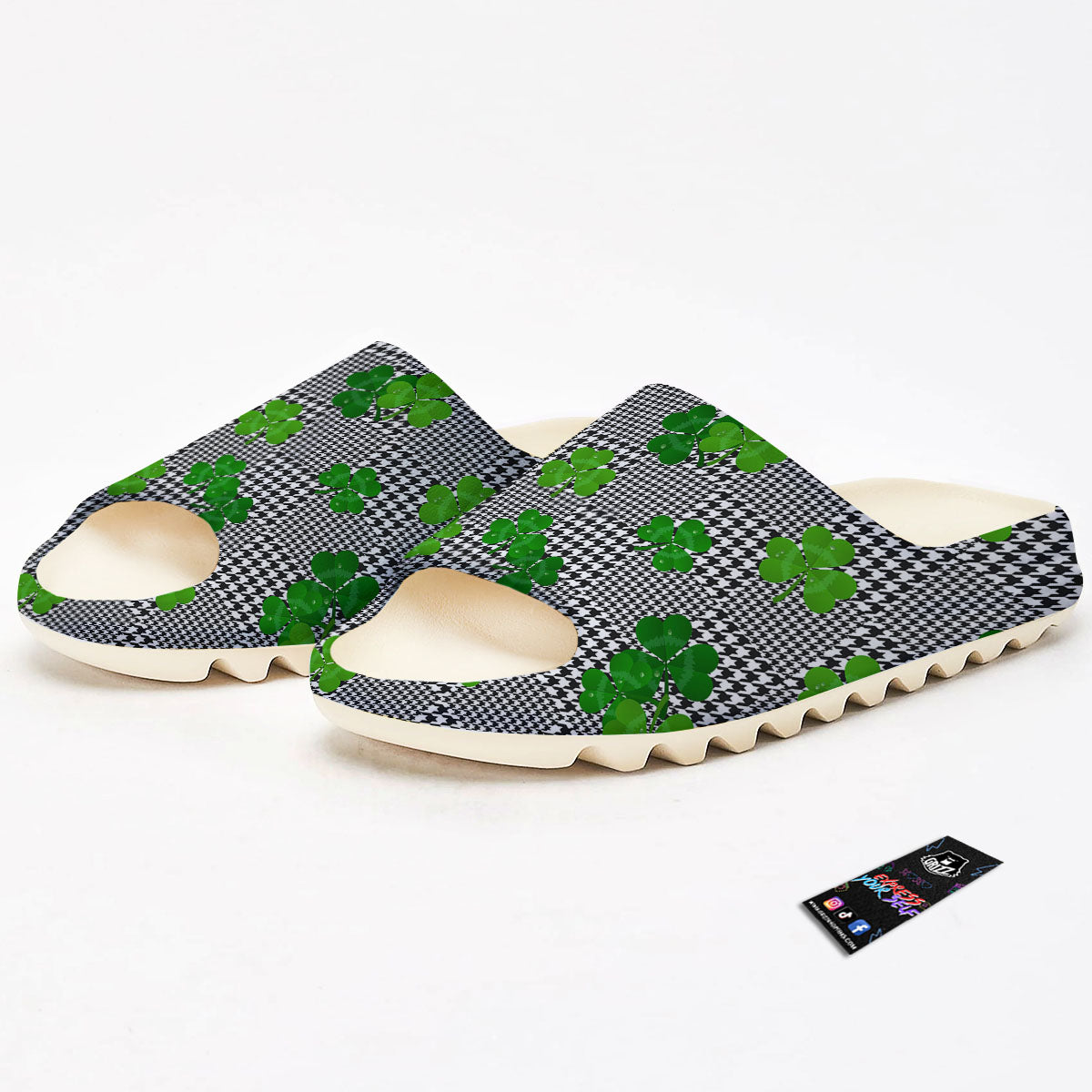 Houndstooth Shamrocks Print Pattern Sandals-grizzshop