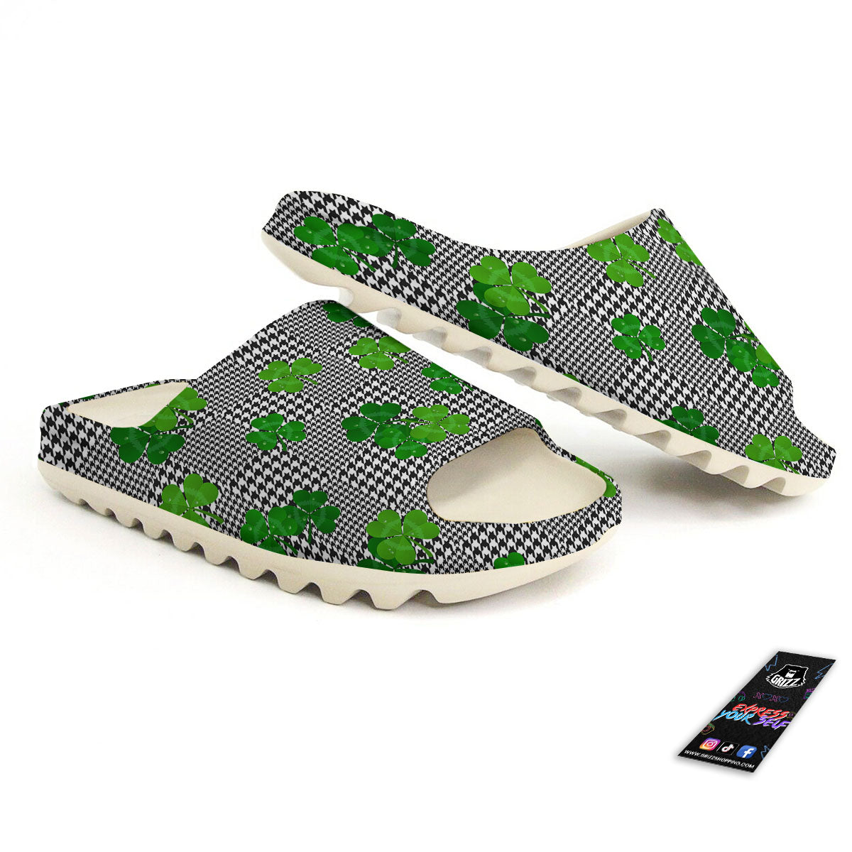 Houndstooth Shamrocks Print Pattern Sandals-grizzshop