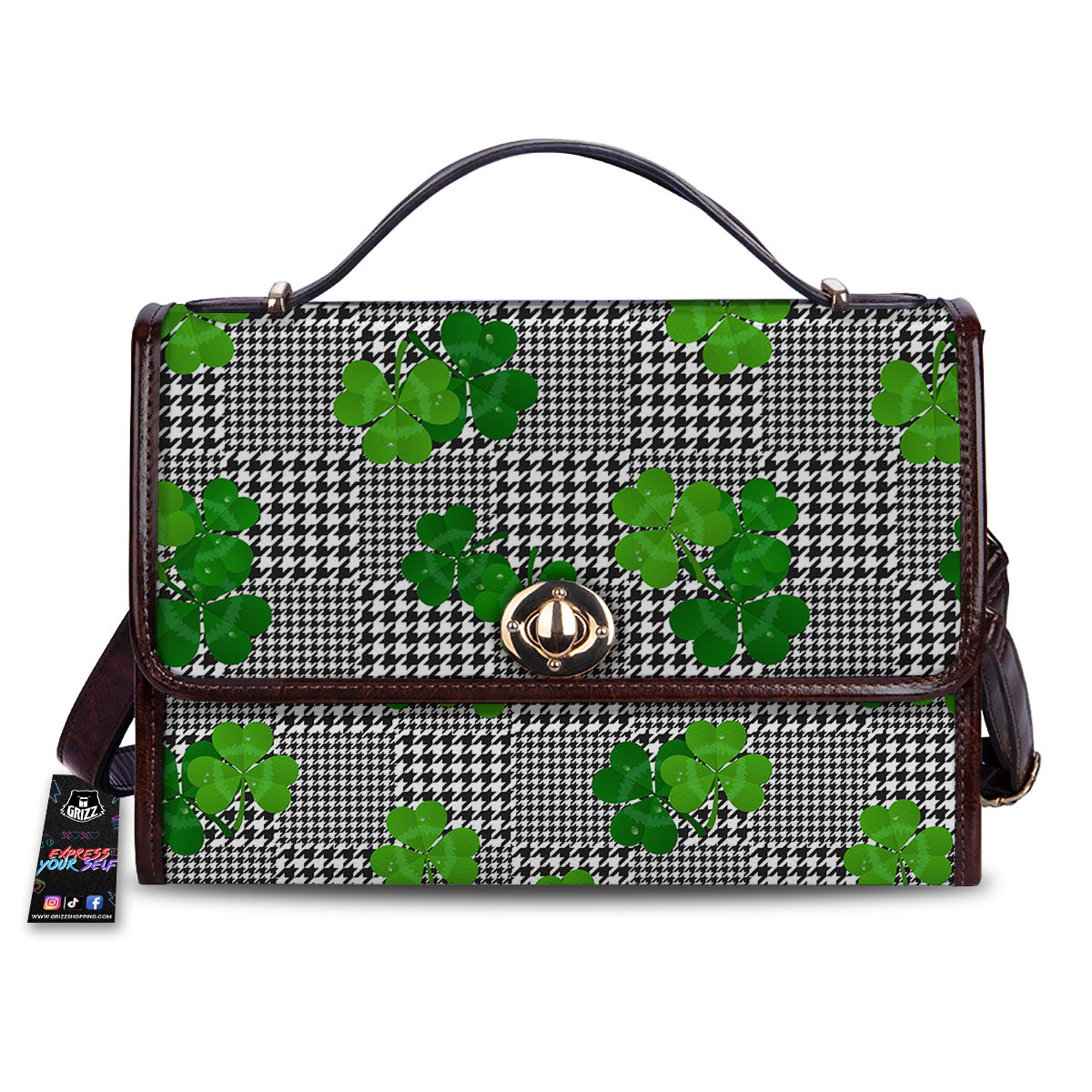 Houndstooth Shamrocks Print Pattern Women's Satchel Bag