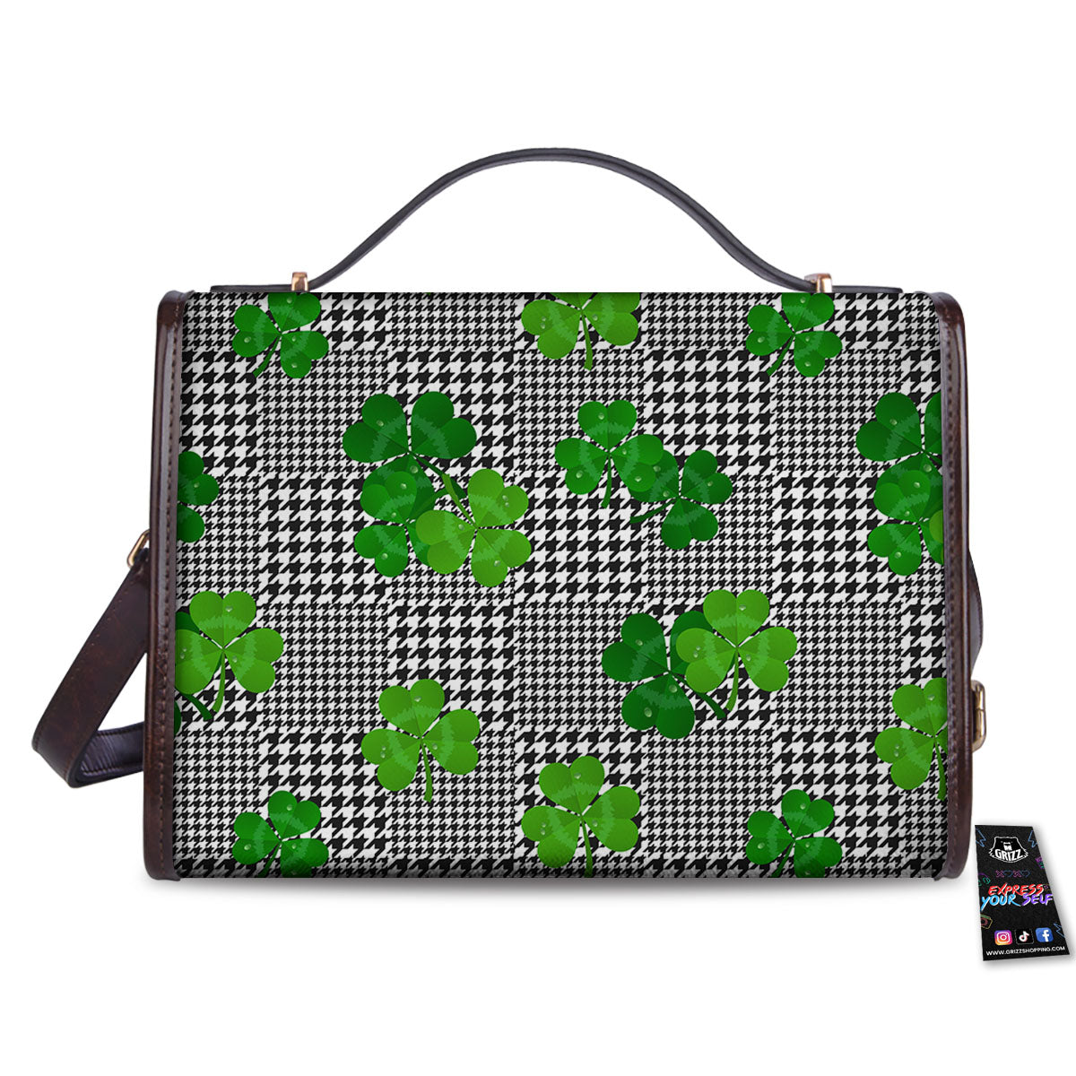 Houndstooth Shamrocks Print Pattern Women's Satchel Bag
