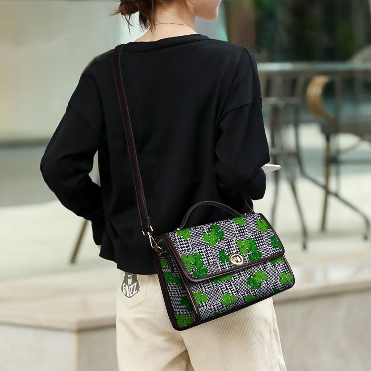 Houndstooth Shamrocks Print Pattern Women's Satchel Bag