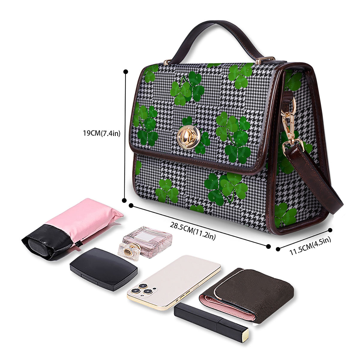 Houndstooth Shamrocks Print Pattern Women's Satchel Bag