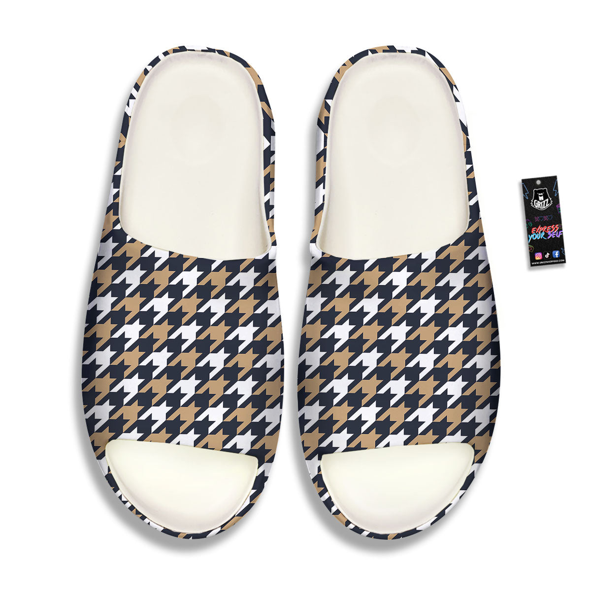 Houndstooth Tan And Brown Print Pattern Sandals-grizzshop