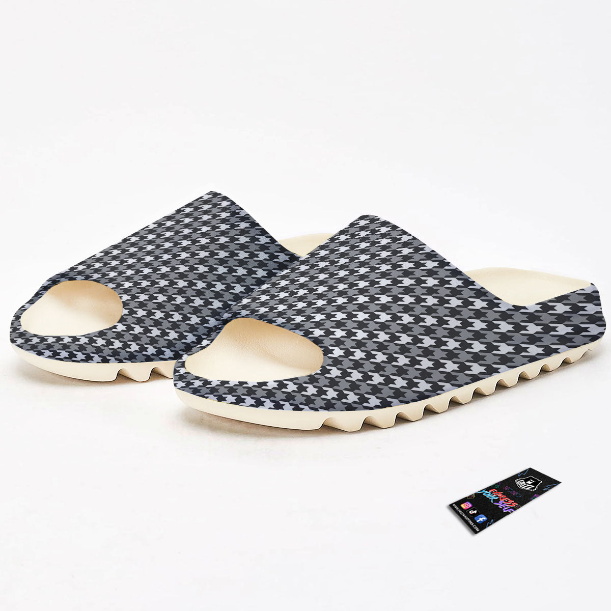 Houndstooth White And Grey Print Pattern Sandals-grizzshop