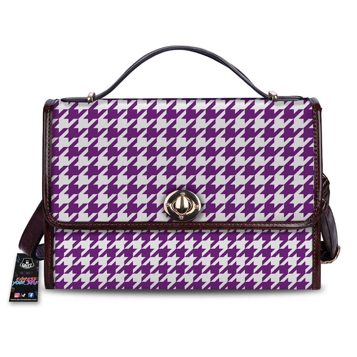 Houndstooth White And Purple Print Women's Satchel Bag