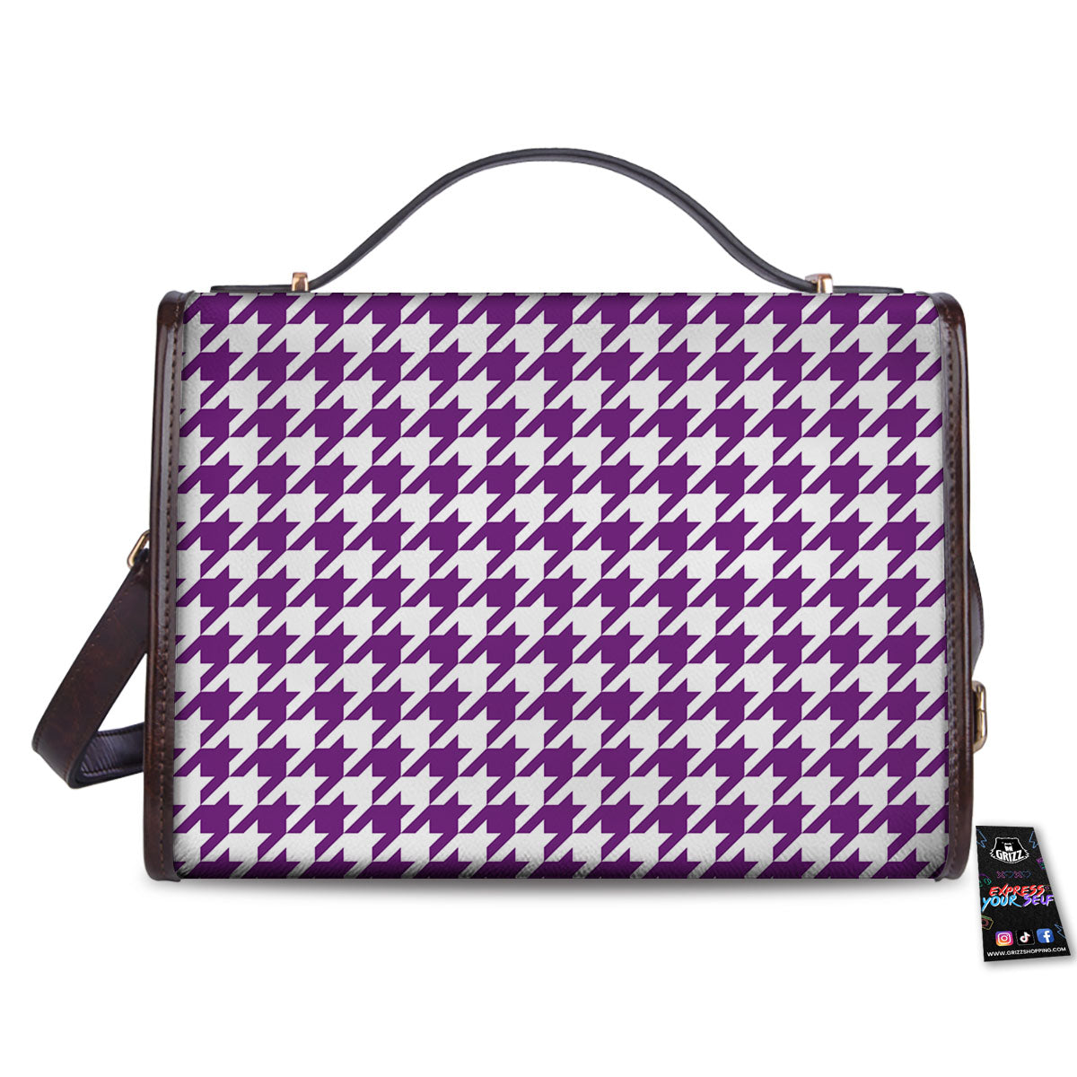 Houndstooth White And Purple Print Women's Satchel Bag