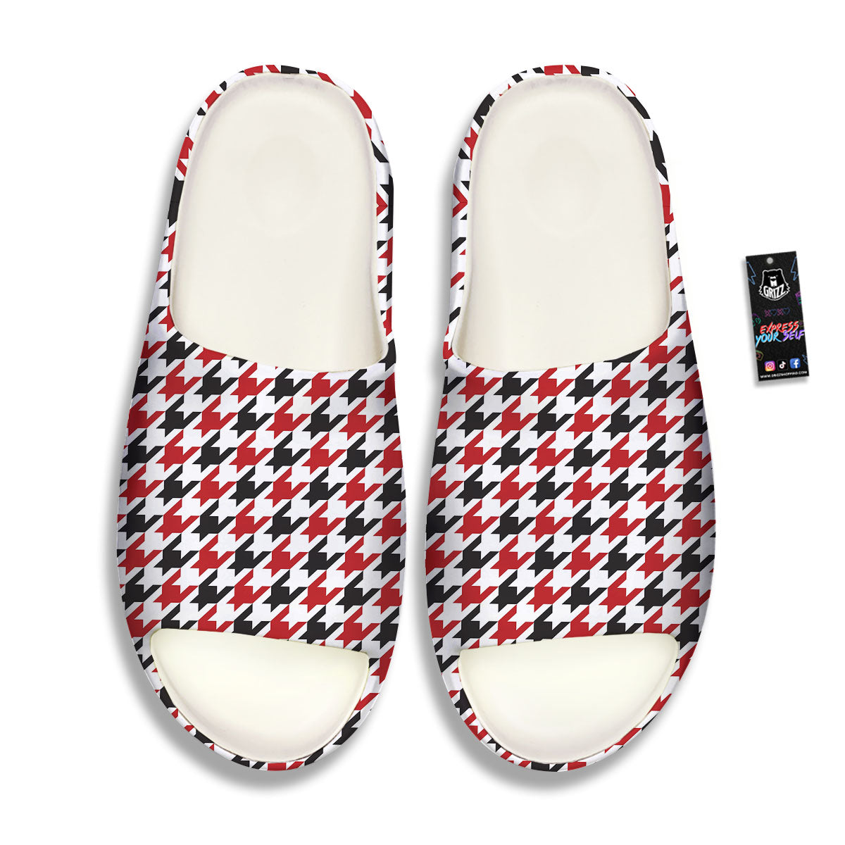 Houndstooth White And Red Print Pattern Sandals-grizzshop