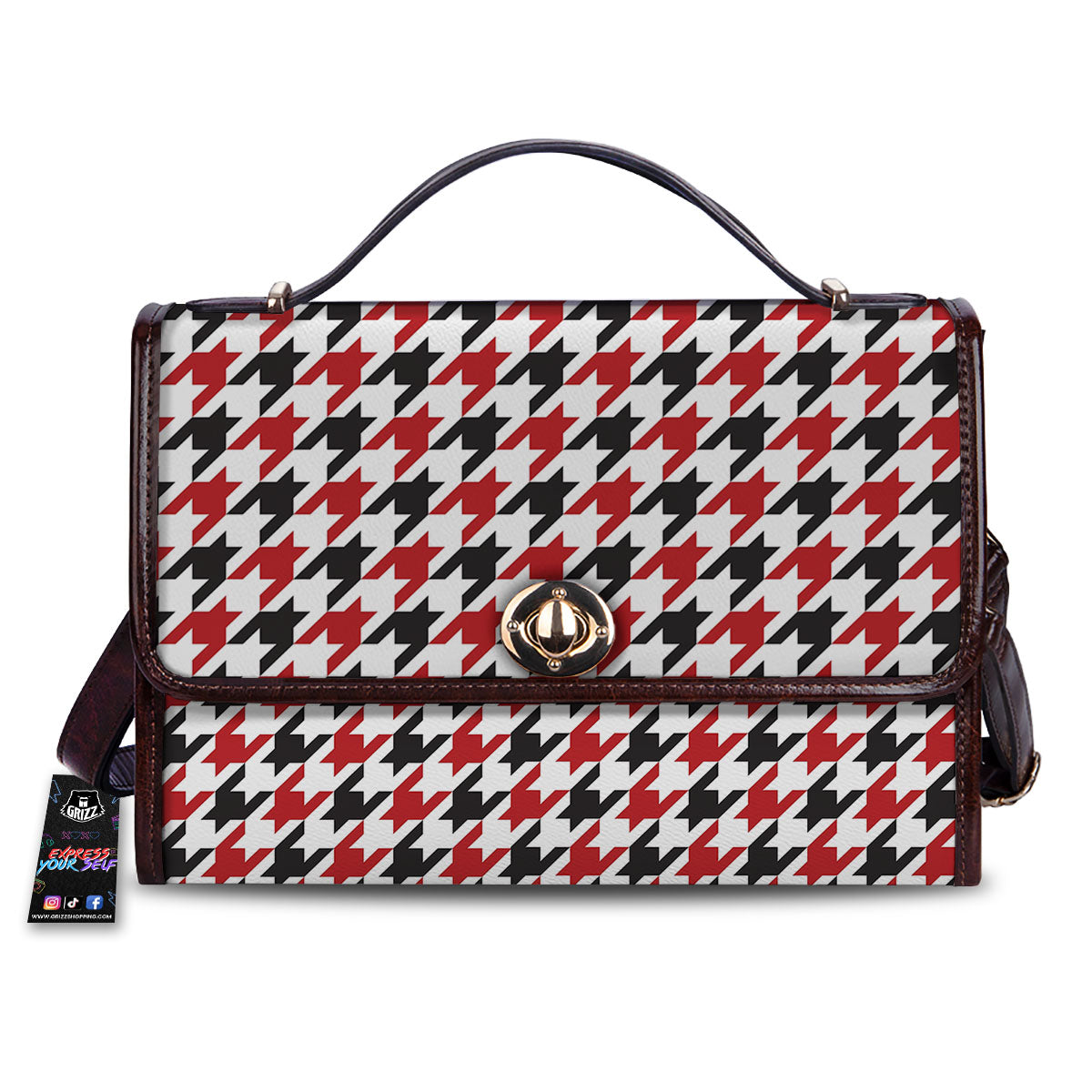 Houndstooth White And Red Print Pattern Women's Satchel Bag
