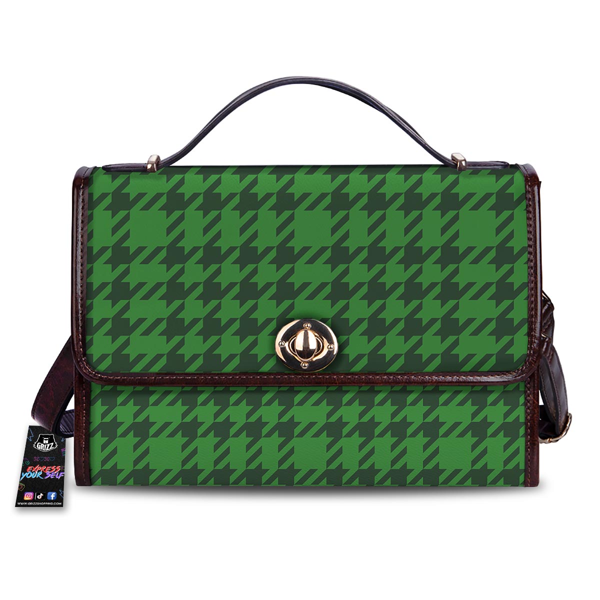 Houndstooth green Trippy Print Pattern Women's Satchel Bag