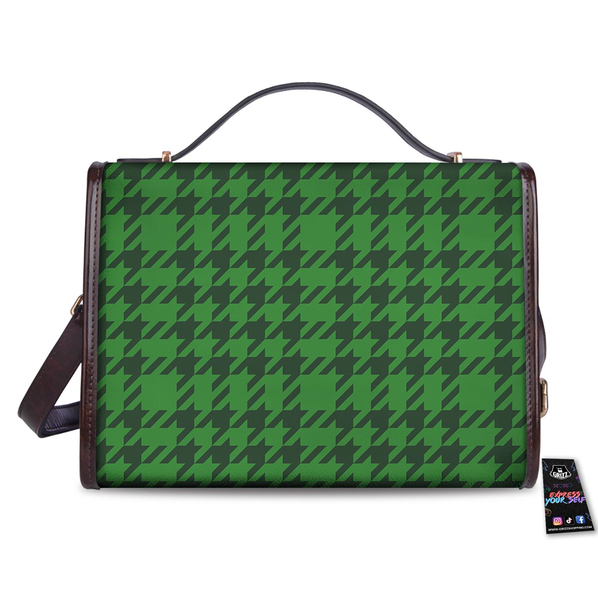 Houndstooth green Trippy Print Pattern Women's Satchel Bag