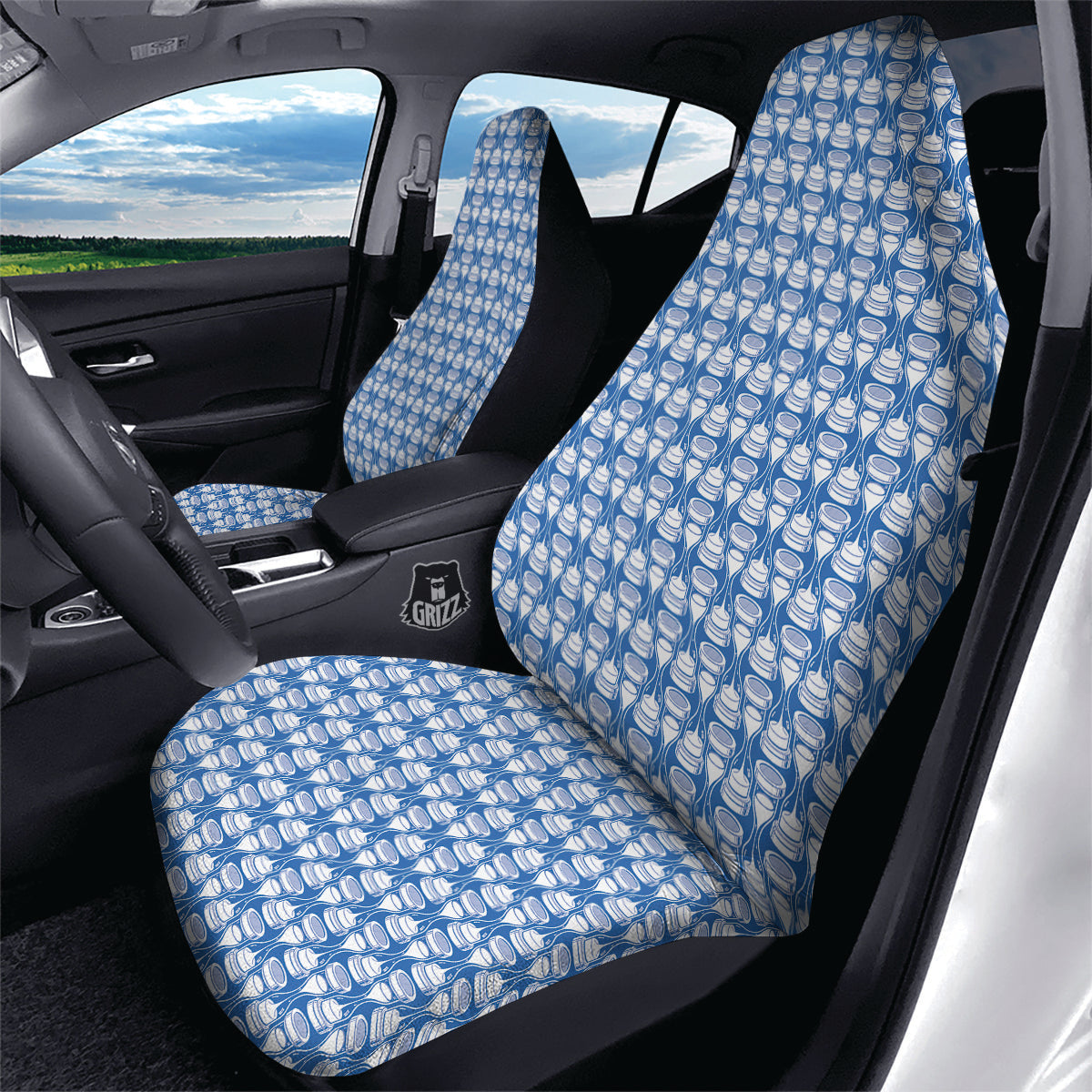 Hourglasses White And Blue Print Pattern Car Seat Covers-grizzshop