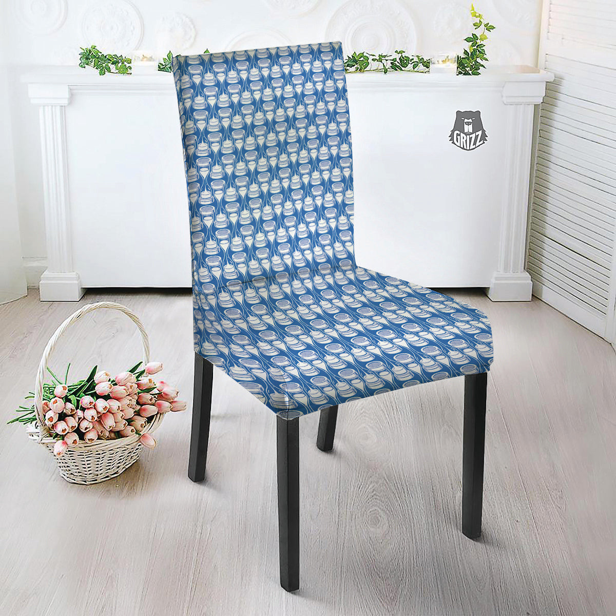 Hourglasses White And Blue Print Pattern Dining Chair Slipcover-grizzshop