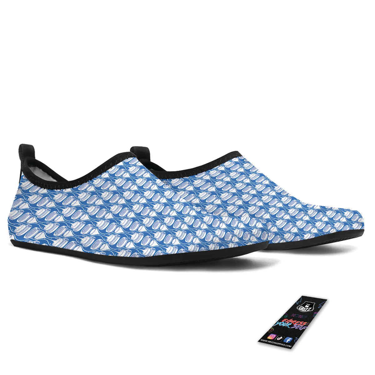 Hourglasses White And Blue Print Pattern Water Shoes-grizzshop