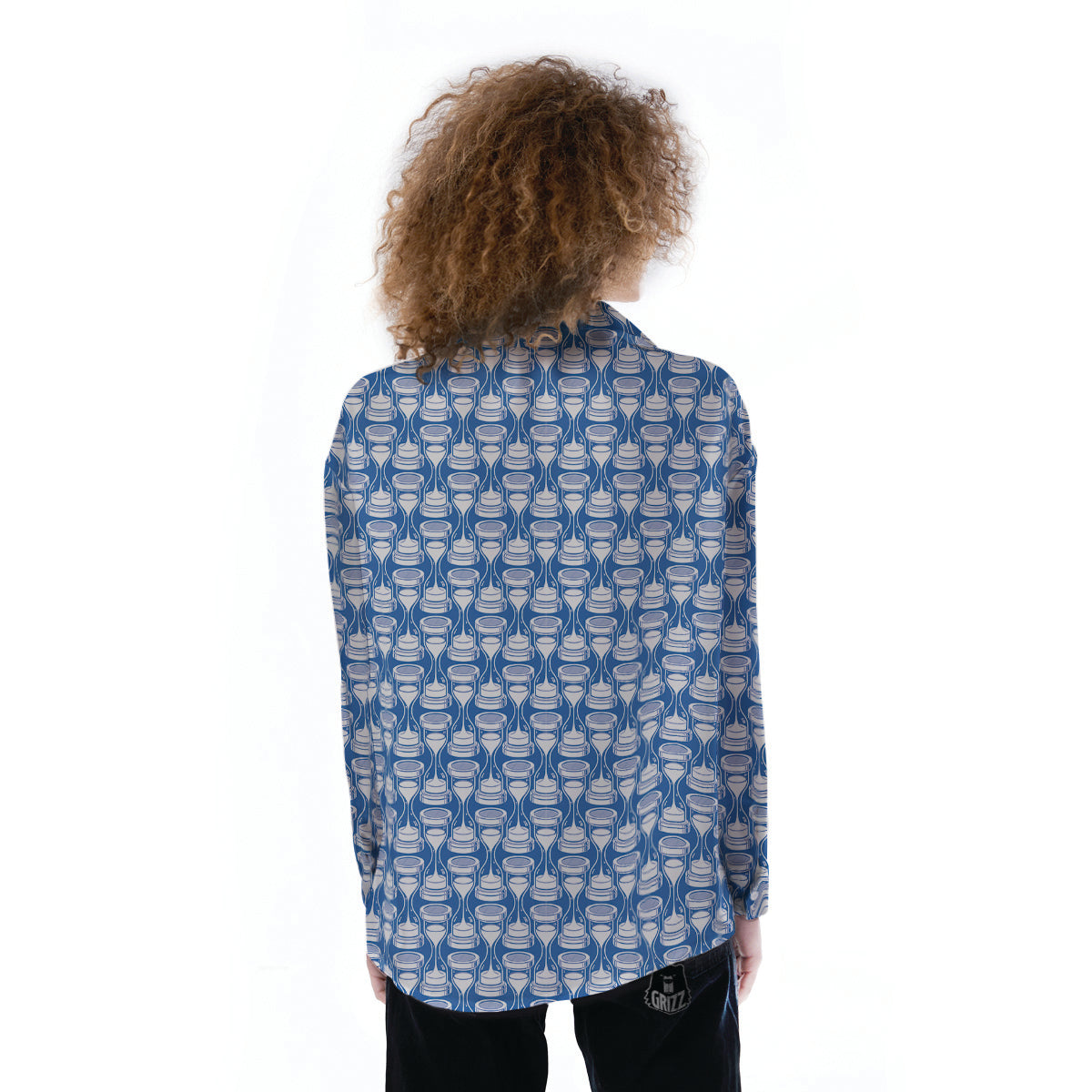Hourglasses White And Blue Print Pattern Women's Long Sleeve Shirts-grizzshop