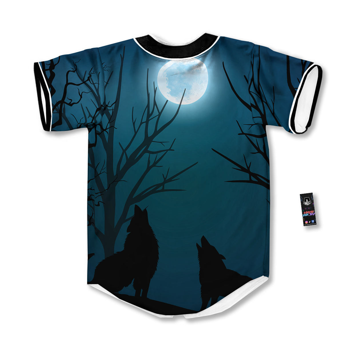 Howling Wolf At The Full Moon Print Baseball Jersey-grizzshop