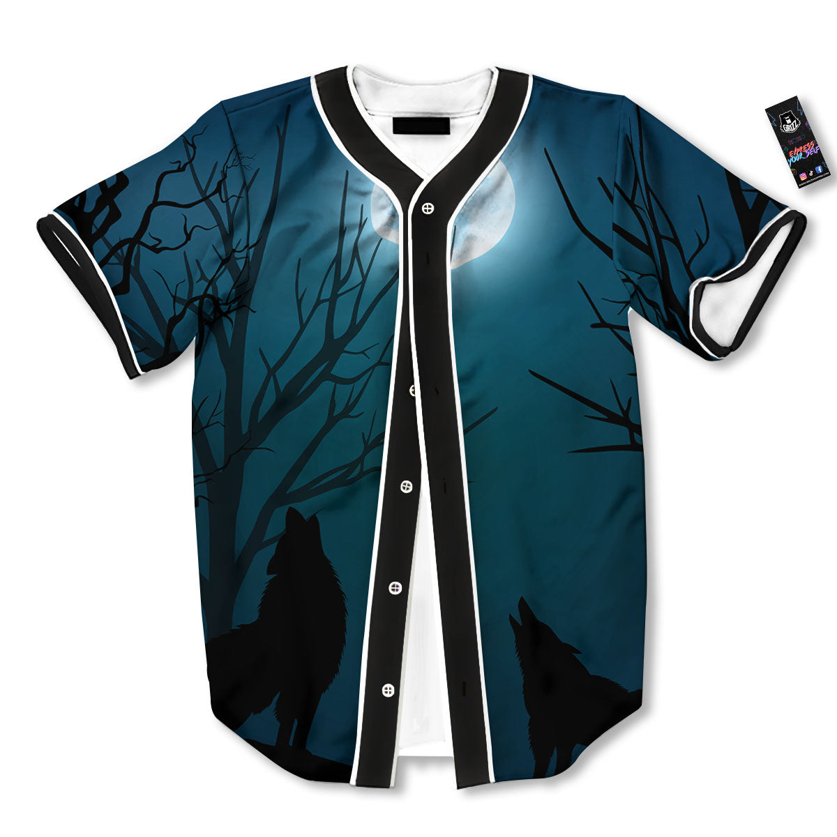 Howling Wolf At The Full Moon Print Baseball Jersey-grizzshop
