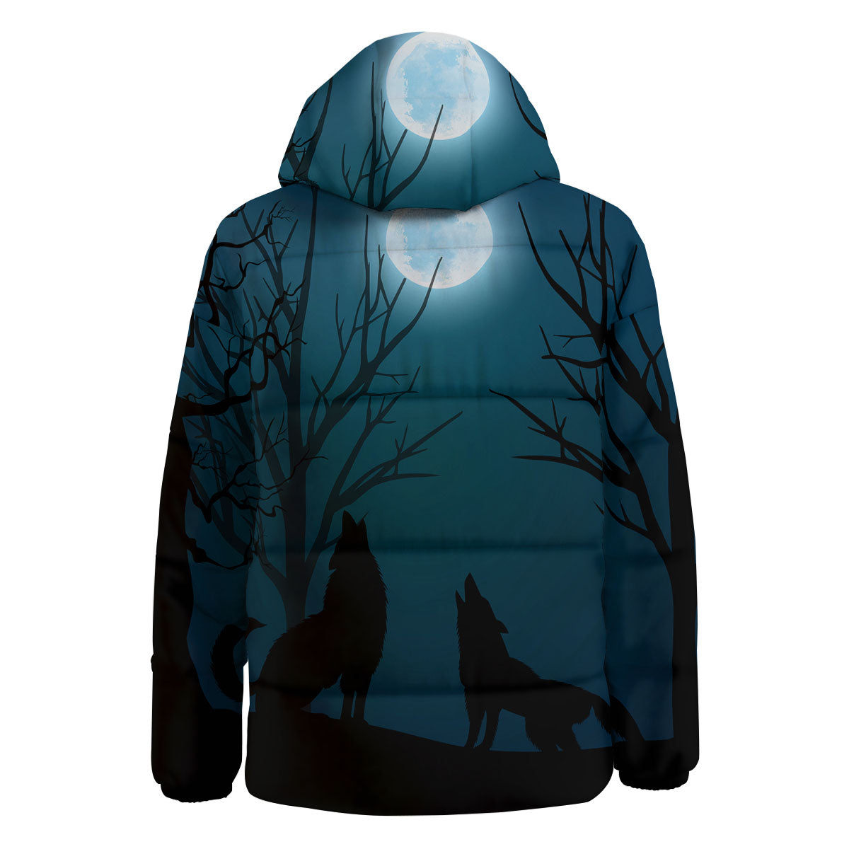 Howling Wolf At The Full Moon Print Down Jacket-grizzshop
