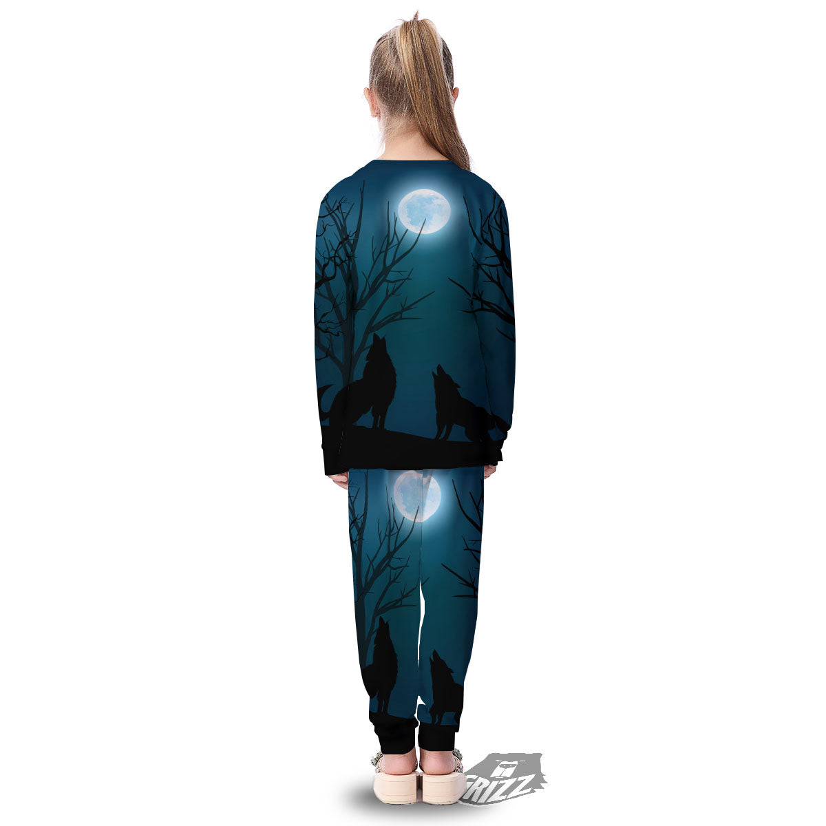 Howling Wolf At The Full Moon Print Kid's Pajamas-grizzshop