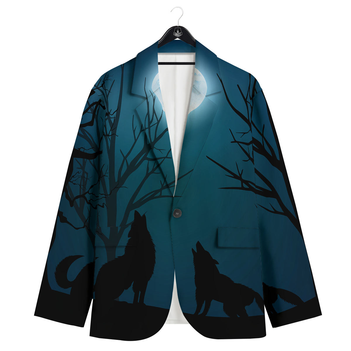Howling Wolf At The Full Moon Print Men's Sport Coat-grizzshop