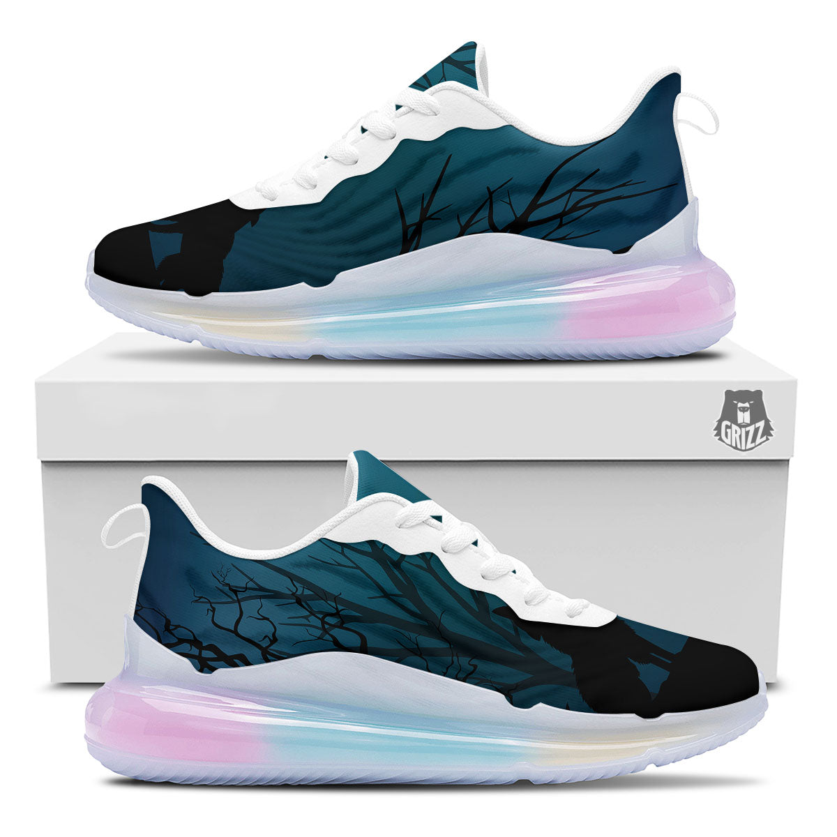 Howling Wolf At The Full Moon Print Running Sneakers-grizzshop